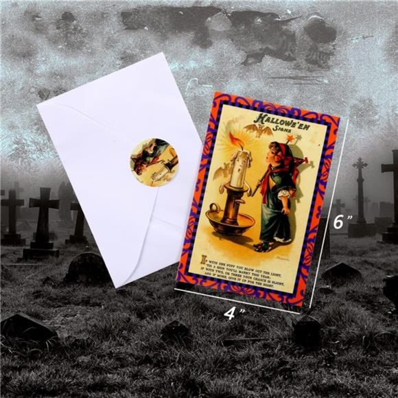 24 Pcs Vintage Halloween Greeting Cards With Envelopes and Stickers, 4 X 6" - Picture 2 of 7